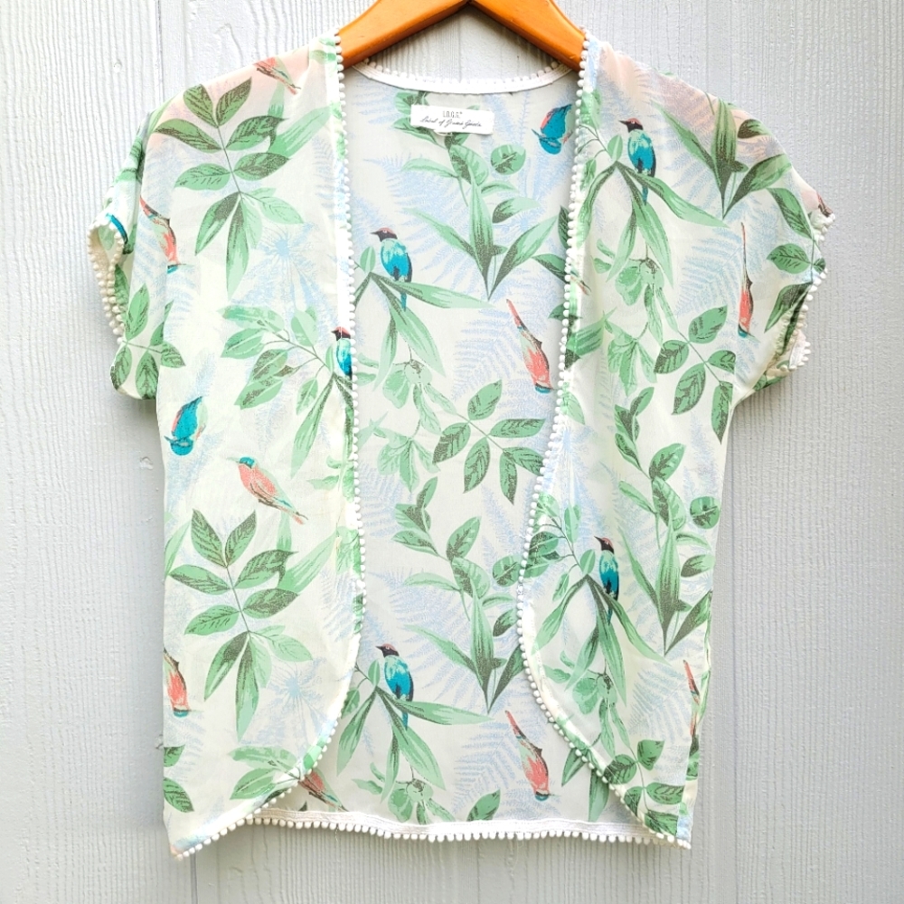 L.O.G.G. Sheer Tropical Shrug Cardigan Size Small